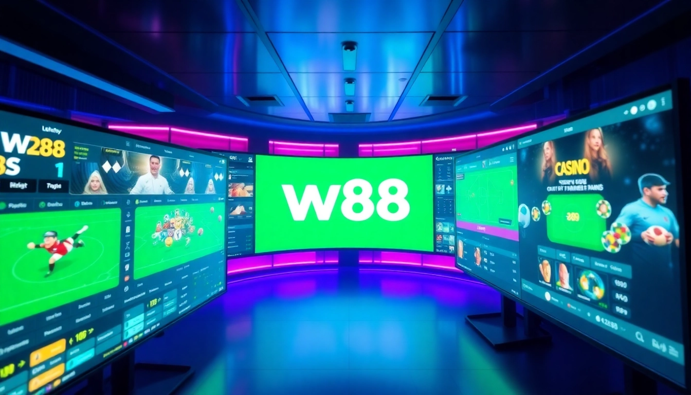 W88 online betting platform with vibrant sports and casino elements, highlighting user engagement.