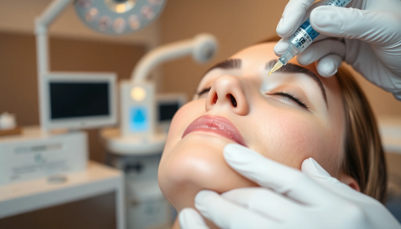Patient undergoing Botox Behandlung with a skilled practitioner in a bright clinic.