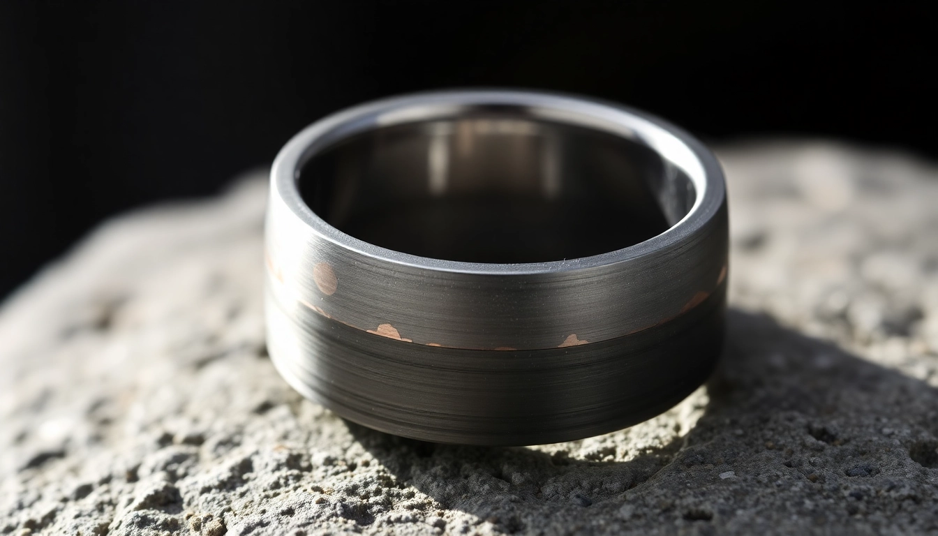 Visit https://ax88c.com/ to see a contemporary titanium wedding band featuring a copper inlay showcasing bold design and craftsmanship for modern couples.