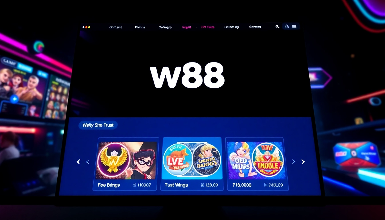 The w88 online gambling platform logo displayed on a gaming screen with vibrant colors and engaging visuals for user trust.