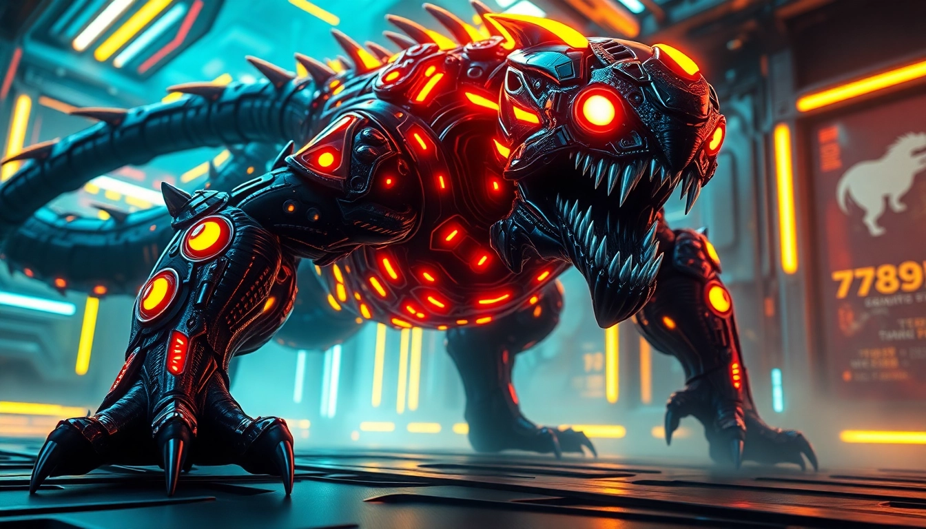 Visual of 789f.monster, a vibrant, glowing creature with intricate markings in a futuristic setting, emphasizing strength and mystique for engaging visuals.