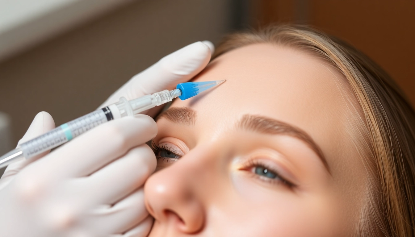 Facharzt führt eine Botox Behandlung durch, glatte Haut und vertrauensvolle Atmosphäre.