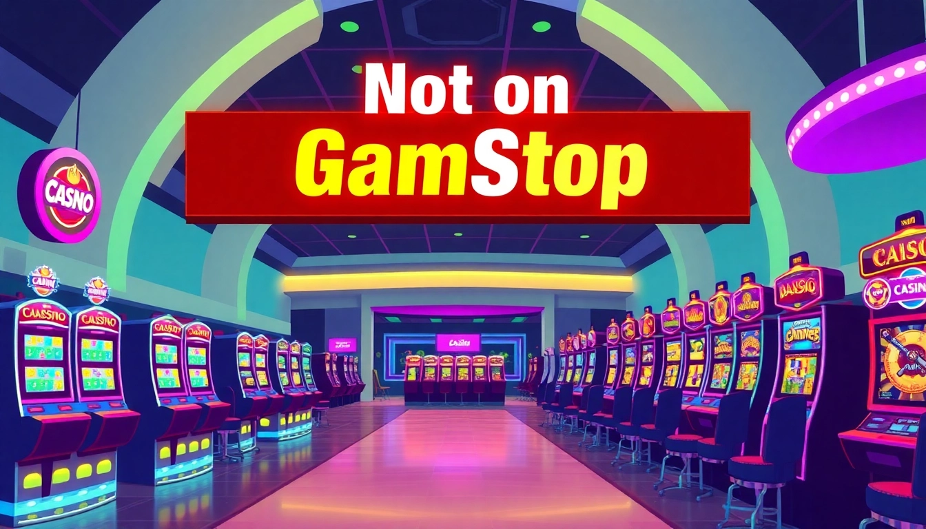 Casinos not on GamStop offering unrestricted gaming experiences with colorful machines and energetic atmosphere for UK players.