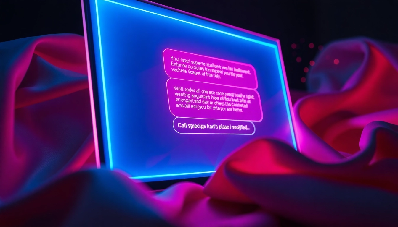 A futuristic AI chatbot interface with neon lights and sensual digital textures, evoking a provocative, high-tech vibe.