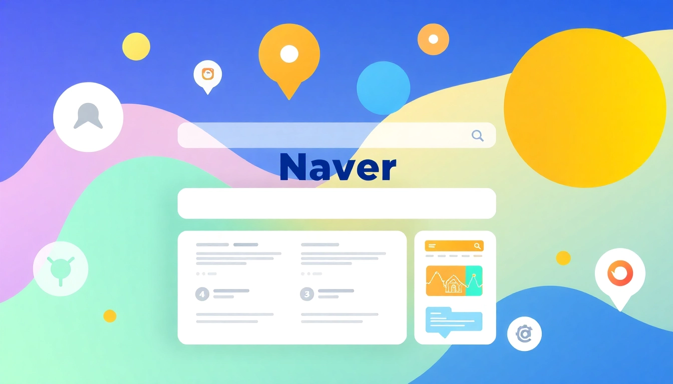 Naver's digital platform showcasing search, maps, and news features in a vibrant, user-friendly interface for Korean and global audiences.