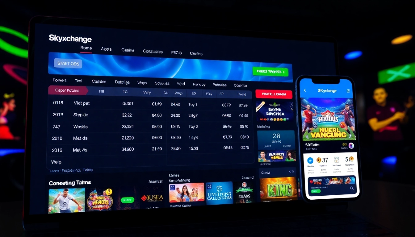 Skyexchange platform actively displaying live sports betting and casino games on a sleek mobile device for user engagement and convenience.