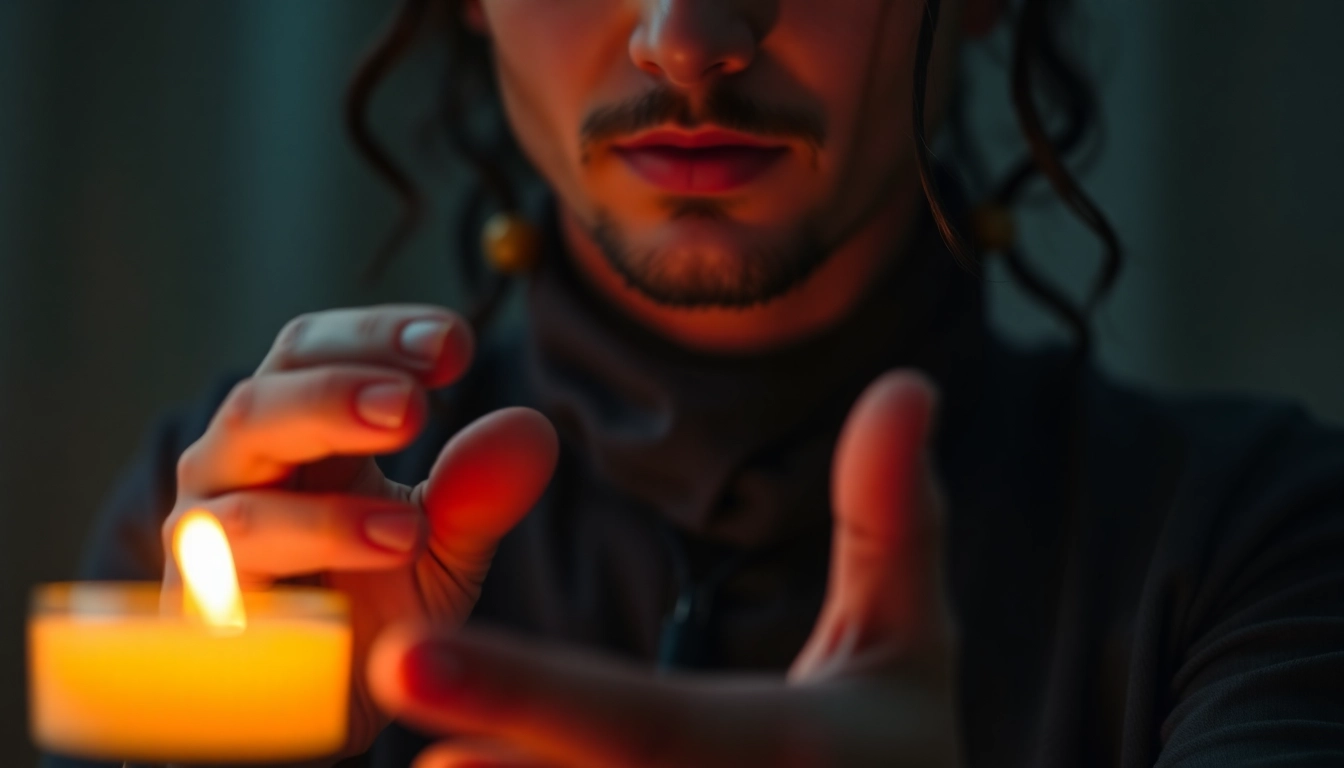 Trusted berlin medyum performing spiritual ritual with glowing symbols and mystical atmosphere