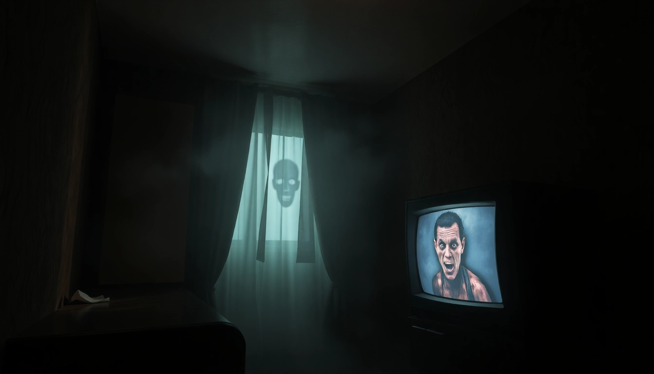 Engaging horror video scene showing eerie shadows and haunting lighting for scary video content.