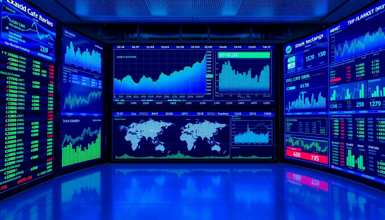 Global Market News moment captured with digital graphs and world market maps illustrating