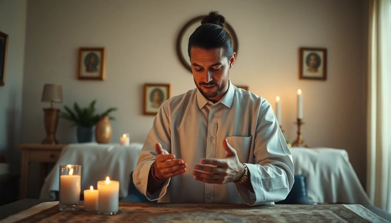 Professional berlin medyum providing spiritual guidance with symbols and calming environment
