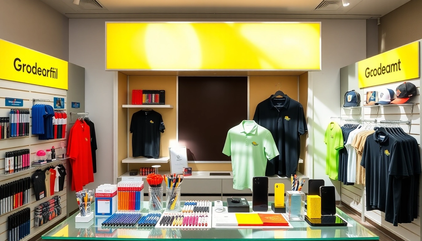 Showcase of top promotional products in Louisville including pens, apparel, and tech items in