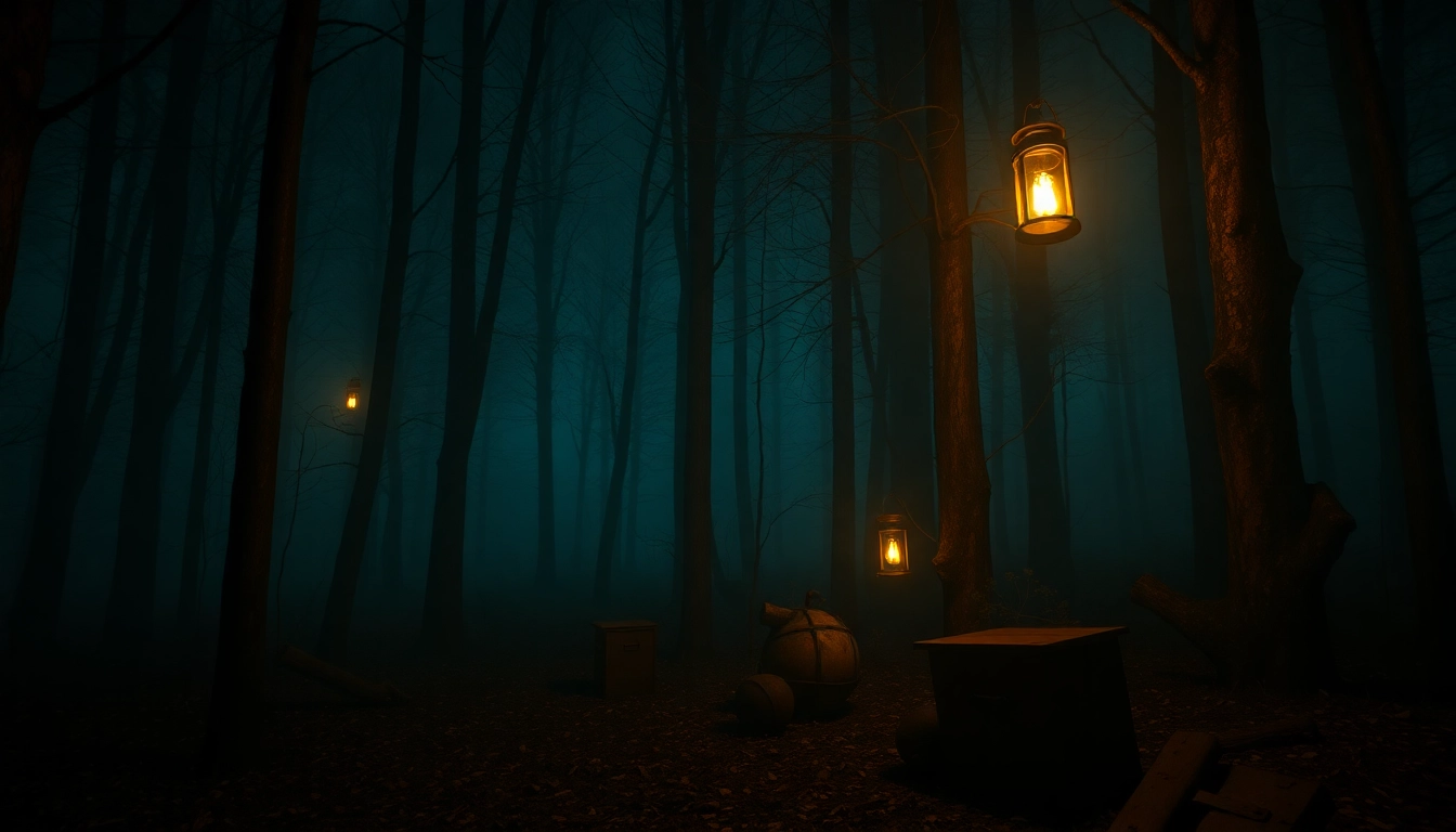 Visually captivating horror video scene with dark forest and eerie lighting creating a suspenseful mood for viewers.
