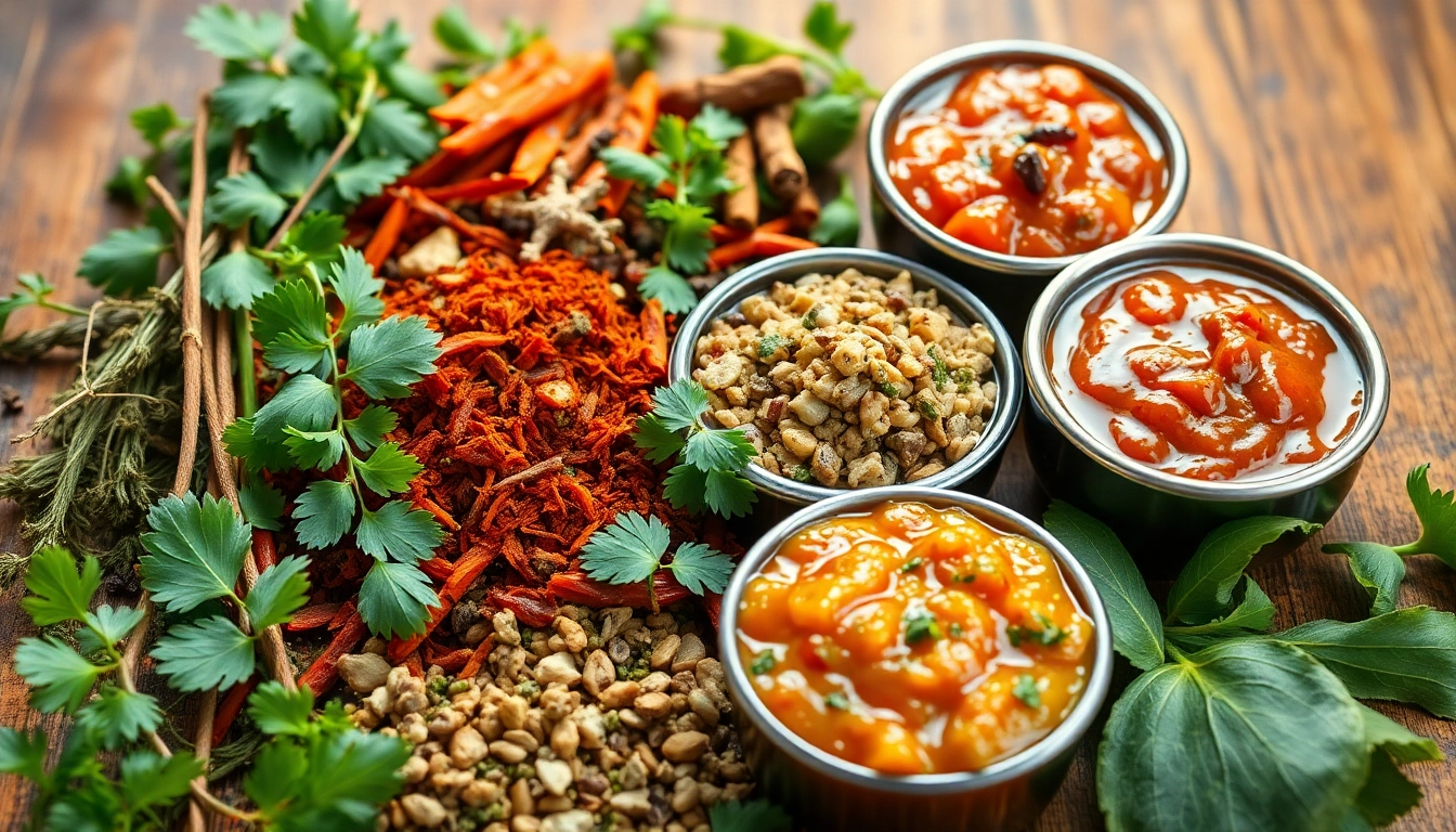 A variety of authentic cooking pastes and chutneys including garlic, ginger, green chili, and