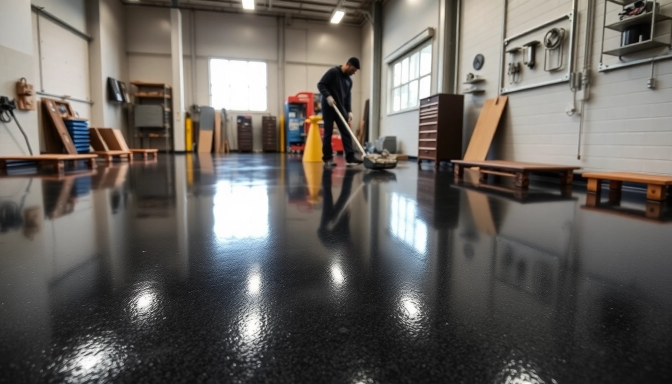 Experienced epoxy resin flooring contractors Birmingham applying durable epoxy coatings on